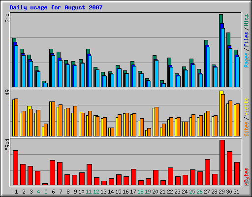 Daily usage for August 2007